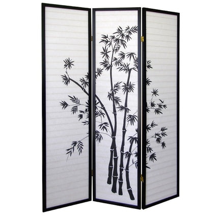 70" Black And White Heavy Duty Rice Paper Folding Three Panel Screen Room Divider HomeRoots