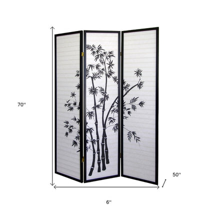 70" Black And White Heavy Duty Rice Paper Folding Three Panel Screen Room Divider HomeRoots
