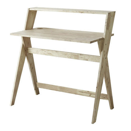 37" Natural Solid Wood Writing Desk With Shelf HomeRoots