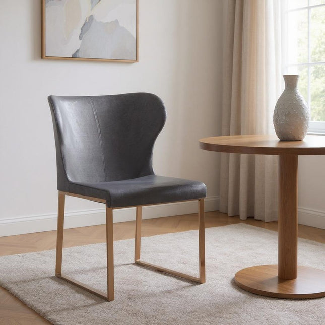 Gray and Gold Upholstered Fabric Wing Back Dining Side Chair HomeRoots