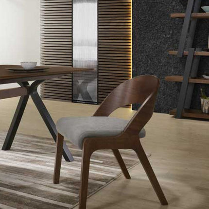 Set of Two Gray and Brown Upholstered Fabric Curved Back Dining Side Chairs HomeRoots
