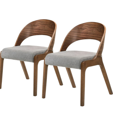 Set of Two Gray and Brown Upholstered Fabric Curved Back Dining Side Chairs HomeRoots