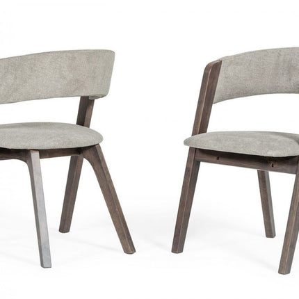 Set of Two Gray and Brown Upholstered Fabric Dining Arm Chairs HomeRoots
