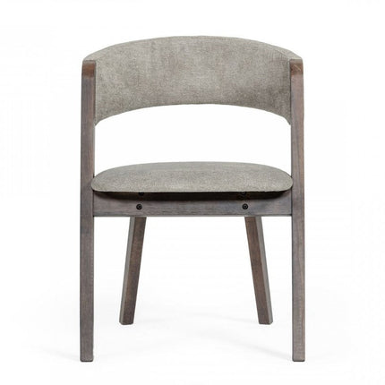 Set of Two Gray and Brown Upholstered Fabric Dining Arm Chairs HomeRoots