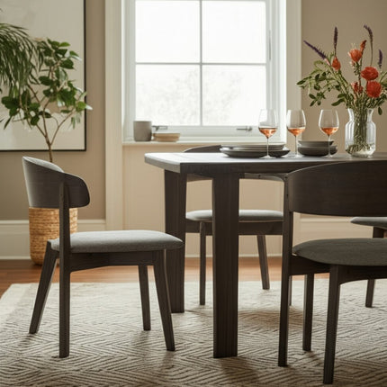 Set of Two Gray and Brown Upholstered Fabric Dining Arm Chairs HomeRoots