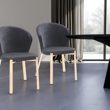 Set of Two Black and Champagne Upholstered Velvet Wing Back Dining Side Chairs HomeRoots