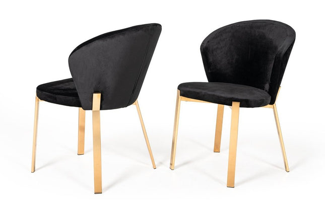 Set of Two Black and Champagne Upholstered Velvet Wing Back Dining Side Chairs HomeRoots