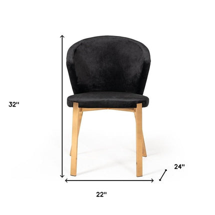 Set of Two Black and Champagne Upholstered Velvet Wing Back Dining Side Chairs HomeRoots