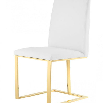 White and Gold Upholstered Faux Leather Dining Side Chair HomeRoots