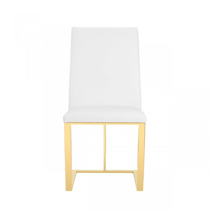 White and Gold Upholstered Faux Leather Dining Side Chair HomeRoots