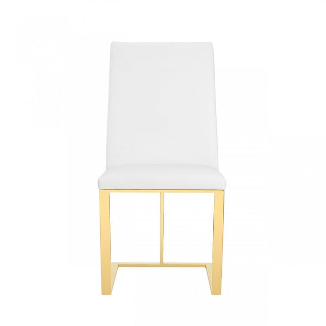 White and Gold Upholstered Faux Leather Dining Side Chair HomeRoots