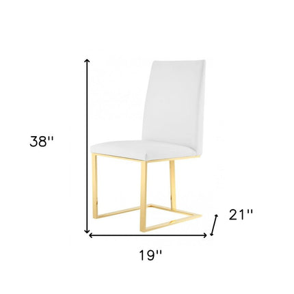 White and Gold Upholstered Faux Leather Dining Side Chair HomeRoots