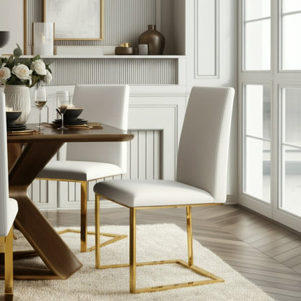 White and Gold Upholstered Faux Leather Dining Side Chair HomeRoots