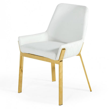 White and Gold Upholstered Faux Leather Dining Arm Chair HomeRoots