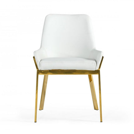 White and Gold Upholstered Faux Leather Dining Arm Chair HomeRoots