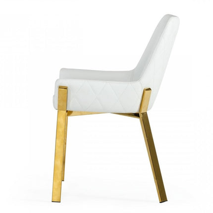 White and Gold Upholstered Faux Leather Dining Arm Chair HomeRoots
