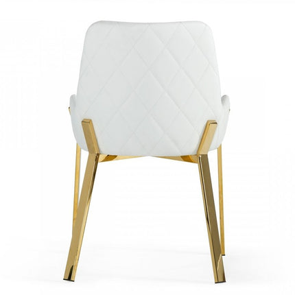 White and Gold Upholstered Faux Leather Dining Arm Chair HomeRoots
