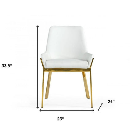 White and Gold Upholstered Faux Leather Dining Arm Chair HomeRoots