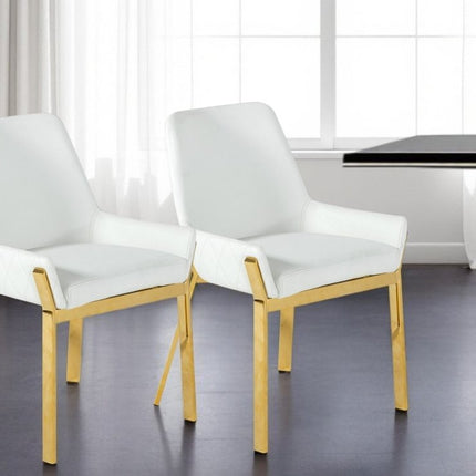 White and Gold Upholstered Faux Leather Dining Arm Chair HomeRoots