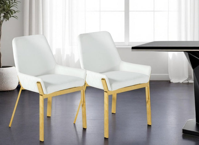 White and Gold Upholstered Faux Leather Dining Arm Chair HomeRoots