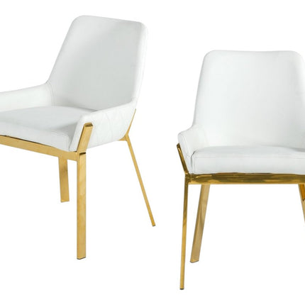 White and Gold Upholstered Faux Leather Dining Arm Chair HomeRoots