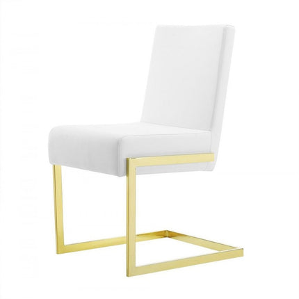 Set of Two White and Gold Upholstered Faux Leather Dining Side Chairs HomeRoots