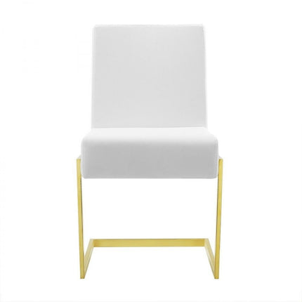 Set of Two White and Gold Upholstered Faux Leather Dining Side Chairs HomeRoots