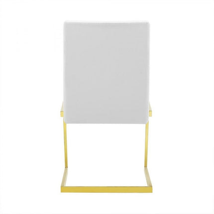 Set of Two White and Gold Upholstered Faux Leather Dining Side Chairs HomeRoots