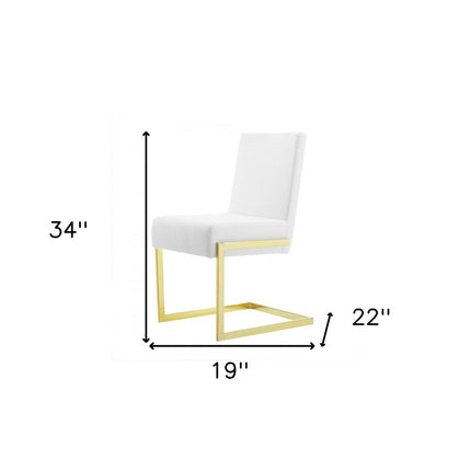 Set of Two White and Gold Upholstered Faux Leather Dining Side Chairs HomeRoots