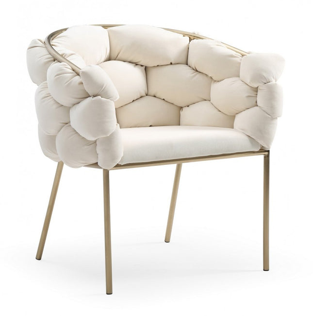 White and Brass Upholstered Fabric Dining Arm Chair HomeRoots