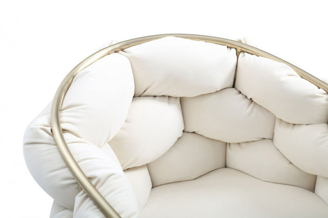 White and Brass Upholstered Fabric Dining Arm Chair HomeRoots