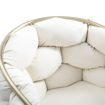 White and Brass Upholstered Fabric Dining Arm Chair HomeRoots