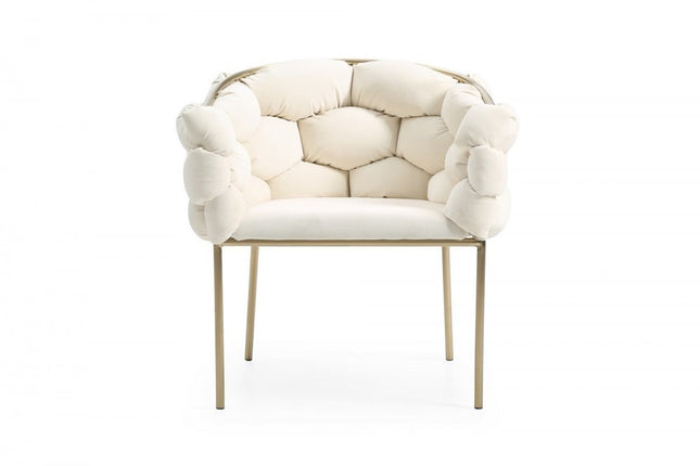 White and Brass Upholstered Fabric Dining Arm Chair HomeRoots