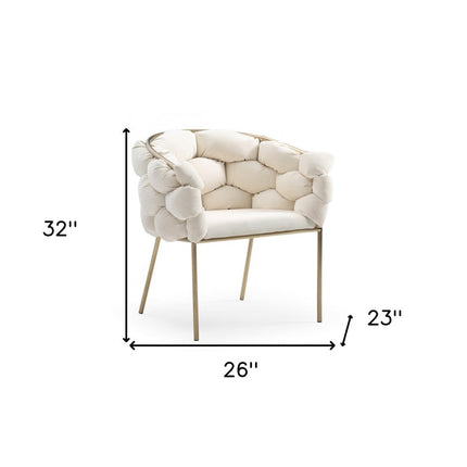White and Brass Upholstered Fabric Dining Arm Chair HomeRoots
