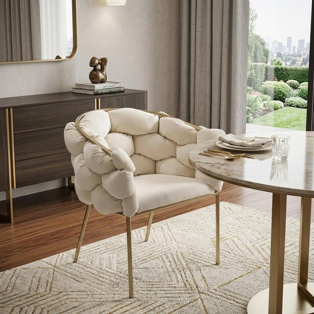 White and Brass Upholstered Fabric Dining Arm Chair HomeRoots