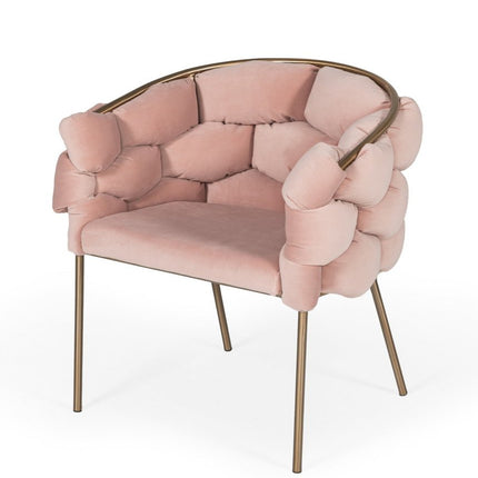 Pink and Brass Upholstered Fabric Dining Arm Chair HomeRoots