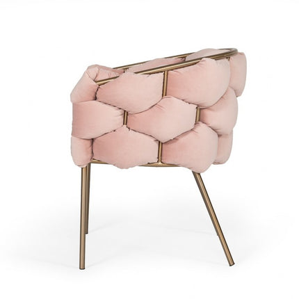 Pink and Brass Upholstered Fabric Dining Arm Chair HomeRoots
