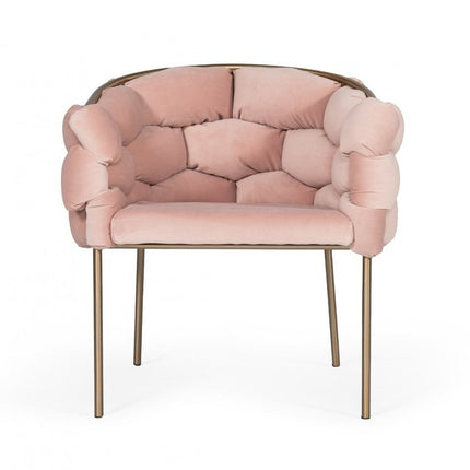 Pink and Brass Upholstered Fabric Dining Arm Chair HomeRoots