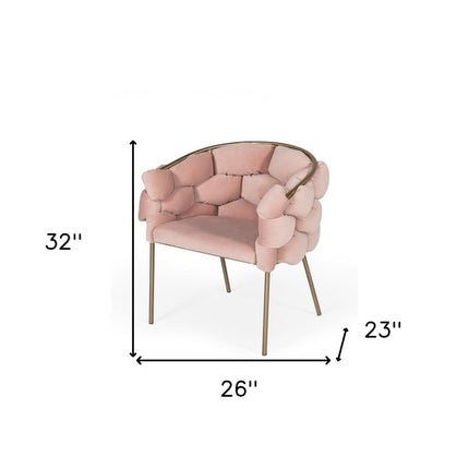 Pink and Brass Upholstered Fabric Dining Arm Chair HomeRoots