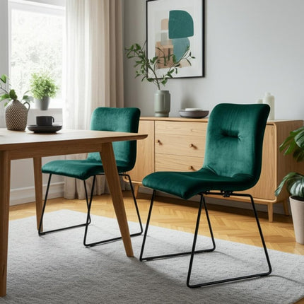 Set of Two Green and Black Upholstered Fabric Dining Side Chairs HomeRoots