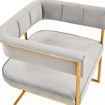 Gray and Gold Upholstered Fabric Dining Arm Chair HomeRoots