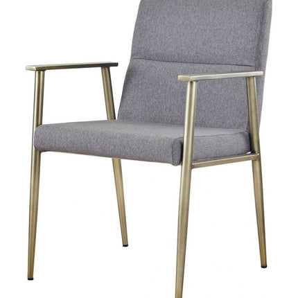 Gray and Antiqued Brass Upholstered Fabric Dining Arm Chair HomeRoots