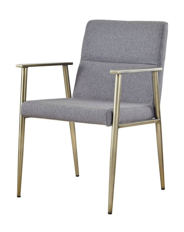 Gray and Antiqued Brass Upholstered Fabric Dining Arm Chair HomeRoots