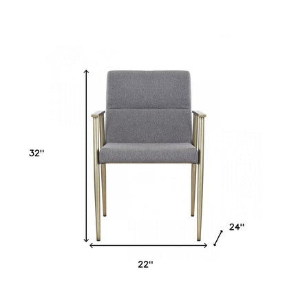 Gray and Antiqued Brass Upholstered Fabric Dining Arm Chair HomeRoots