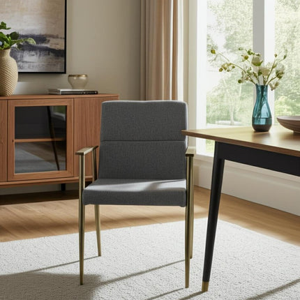 Gray and Antiqued Brass Upholstered Fabric Dining Arm Chair HomeRoots