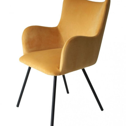 Yellow and Black Upholstered Velvet Wing Back Dining Arm Chair HomeRoots