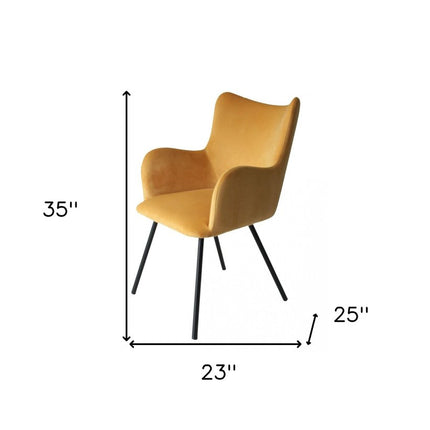 Yellow and Black Upholstered Velvet Wing Back Dining Arm Chair HomeRoots