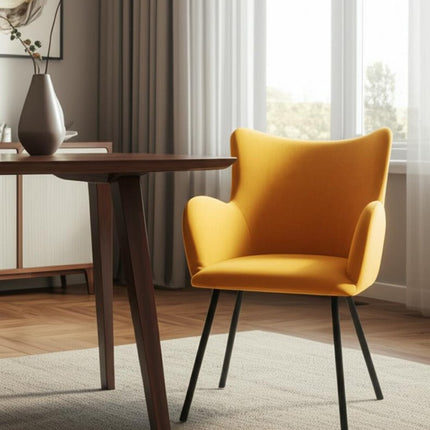 Yellow and Black Upholstered Velvet Wing Back Dining Arm Chair HomeRoots