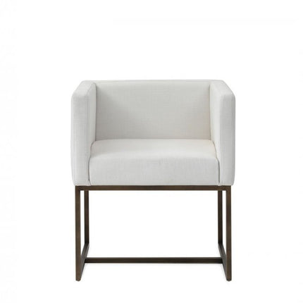 Off White and Antiqued Brass Upholstered Fabric Dining Arm Chair HomeRoots