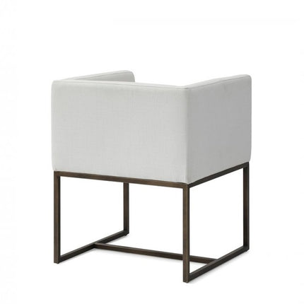 Off White and Antiqued Brass Upholstered Fabric Dining Arm Chair HomeRoots